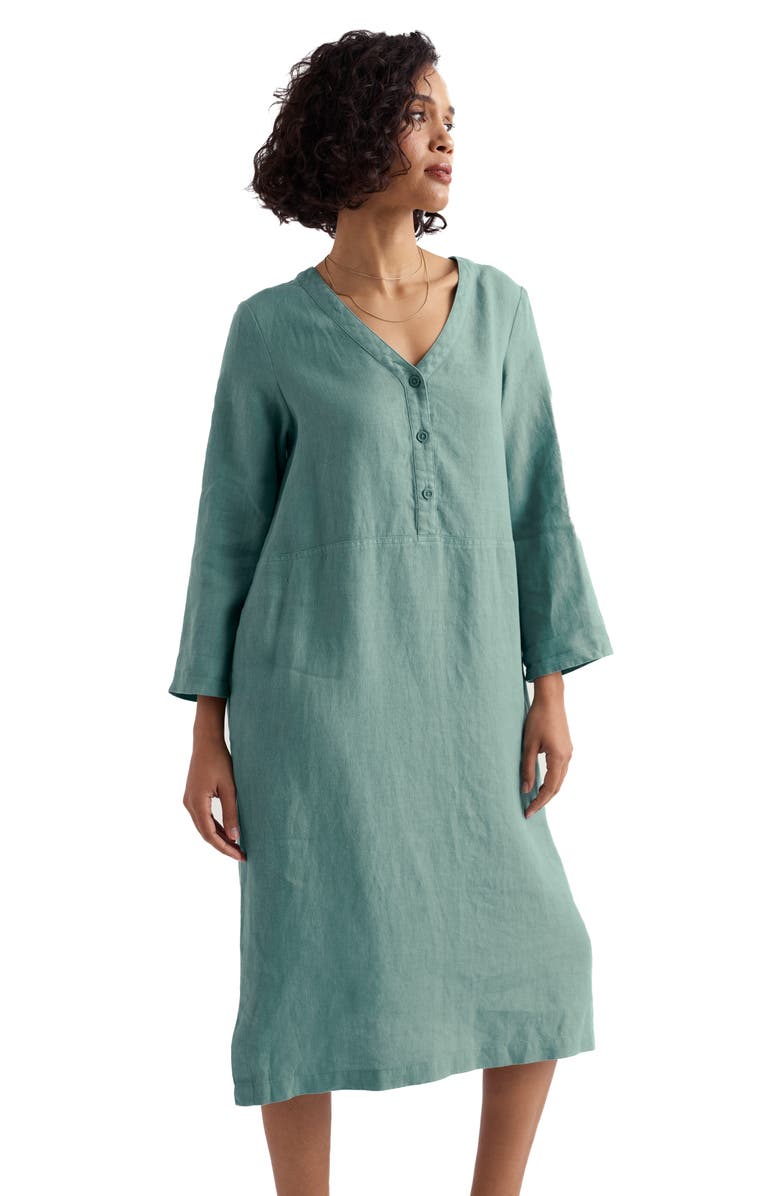 Seasalt Cornwall Dew Drop Long Sleeve Linen Midi Dress, Alternate, color, Sardine