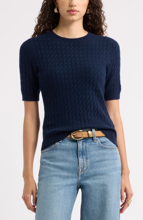 Cashmere Mini Cable Sweater Tee