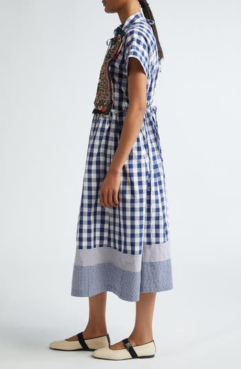 Tao Comme des Garçons Gingham Cotton Midi Dress with Hand Tao Comme des Garçons Gingham Cotton Midi Dress with Hand