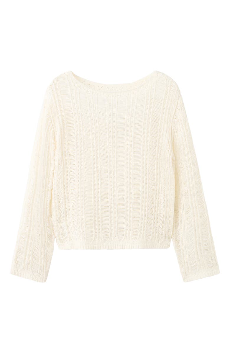 MANGO Fray Open Knit Sweater, Alternate, color, Ecru
