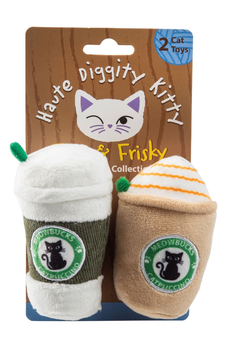 Haute Diggity Dog Set of 2 Kitty Meowbucks Plush Cat Toys, Main, color, Multi