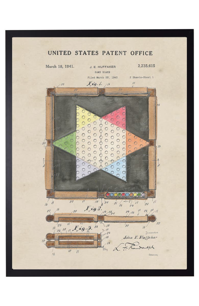 Antique Curiosities Game Board Patent in Black Frame, Main, color, NO COLOR