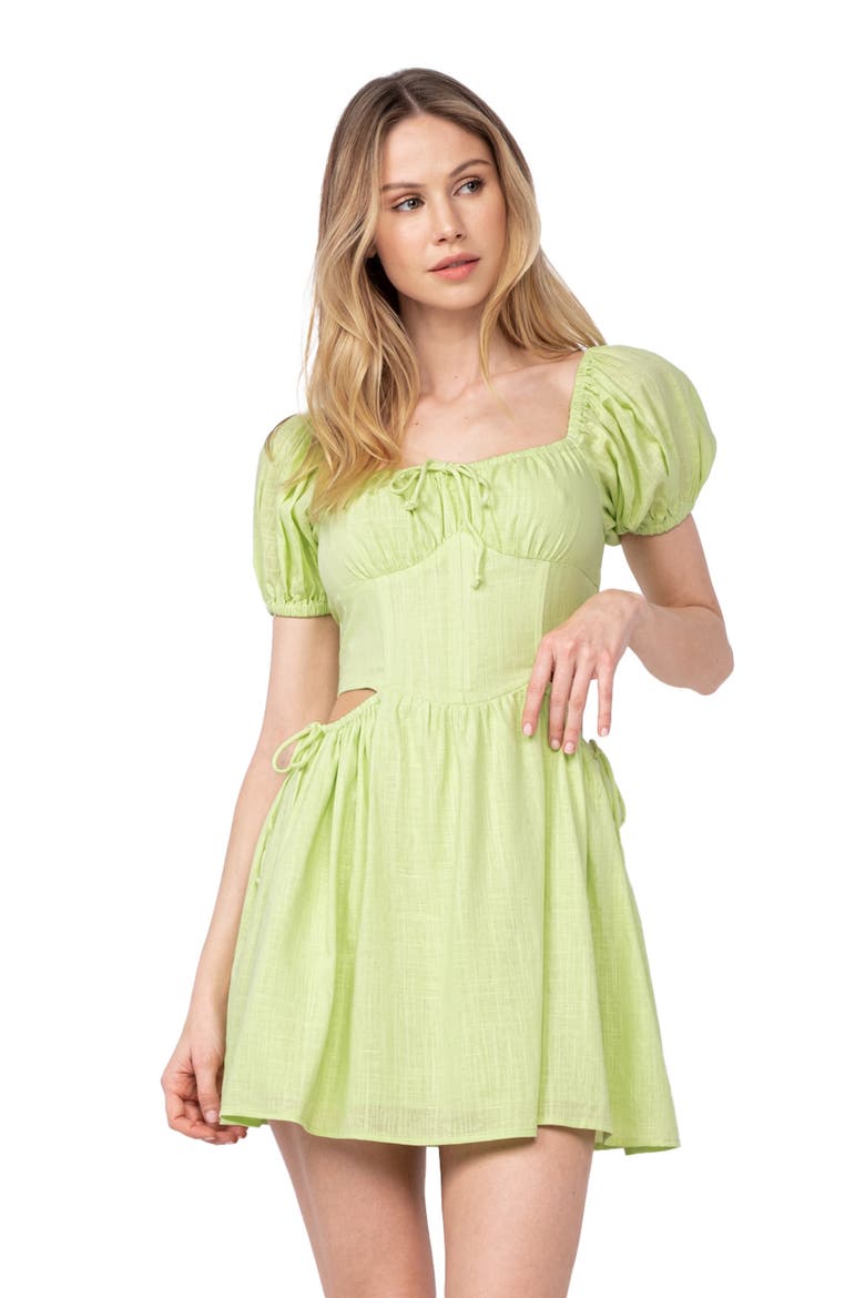 Square Neck Puff Sleeve Minidress, Alternate, color, LIGHT GREEN