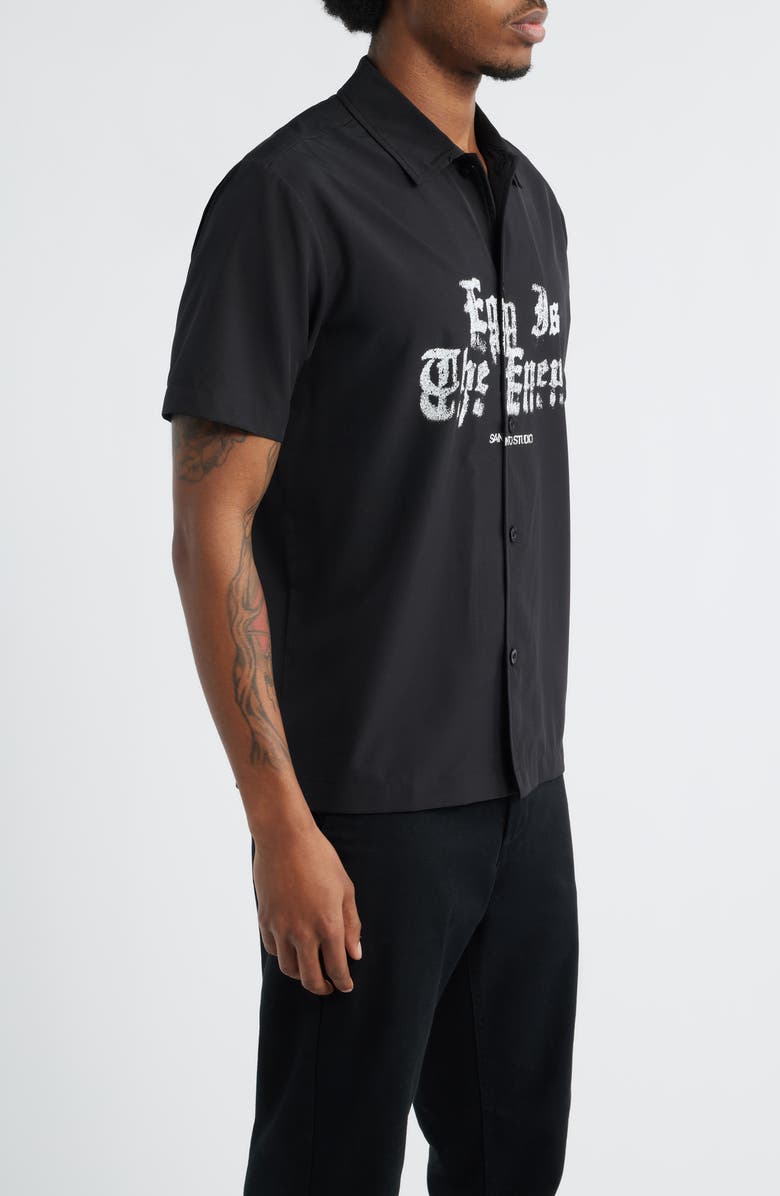 SANTO STUDIO Ego is the Enemy Graphic Button-Up Shirt, Alternate, color, Black