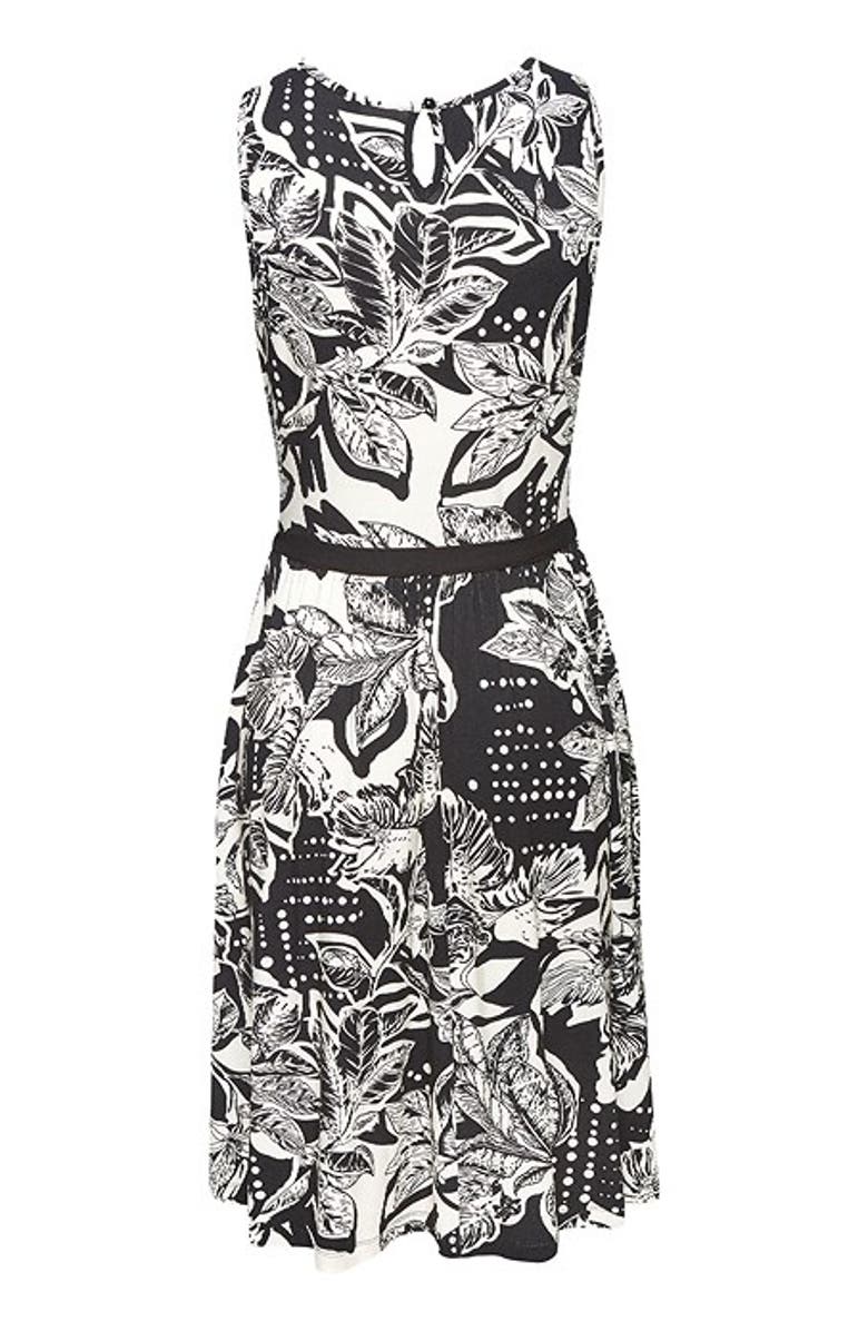 LASCANA Women's Belted Floral Print Dress, Alternate, color, Black & Ivory