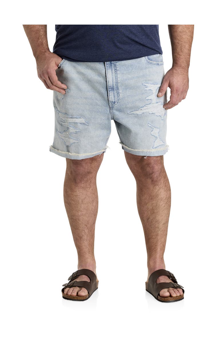 True Nation by DXL Big & Tall Destructed Athletic-Fit Denim Shorts V2, Main, color, Salty Tides