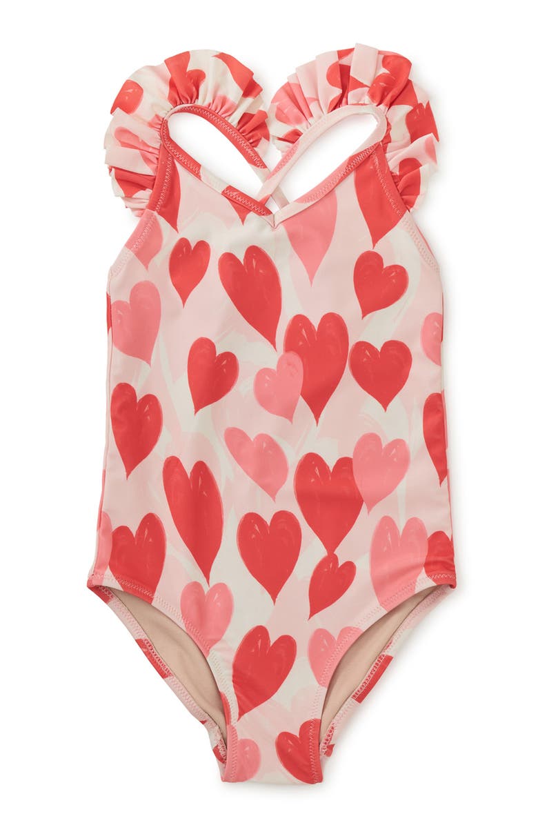 Tea Collection Ruffle One-Piece Swimsuit, Main, color, 