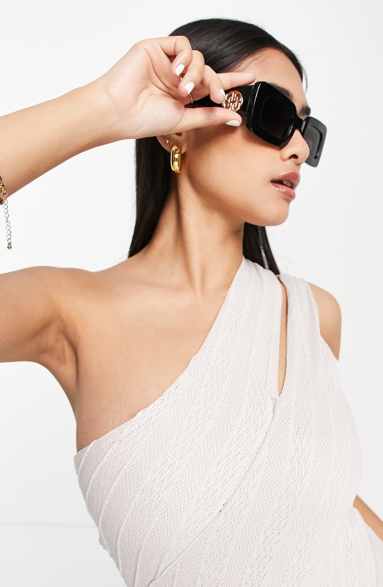 ASOS DESIGN One-Shoulder Cutout Knit Midi Dress, Alternate, color,