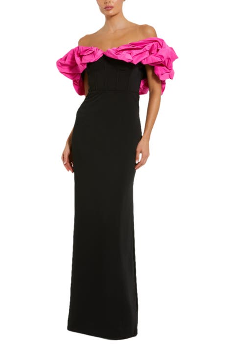 Crepe & Faille Off The Shoulder Gown