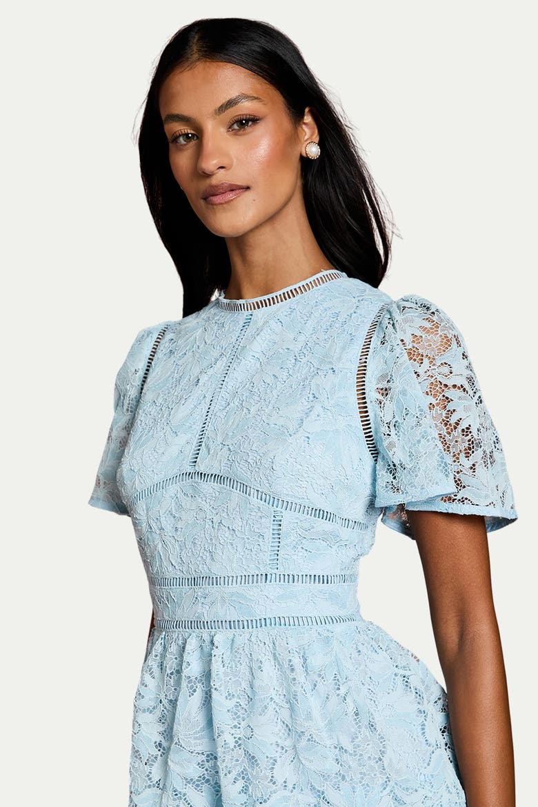 Petite Flutter Sleeve Tiered Midi Dress, Alternate, color, Pale Blue