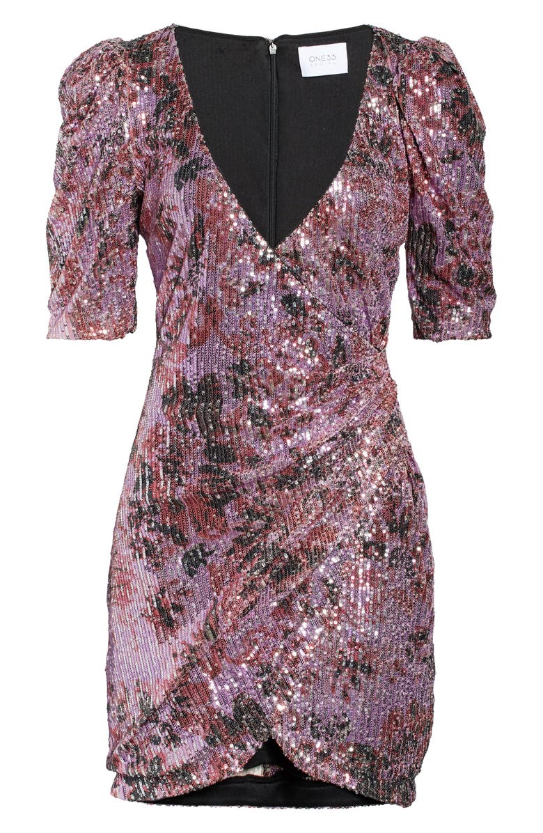 One33 Social Floral Sequin Faux Wrap Minidress, Alternate, color, 