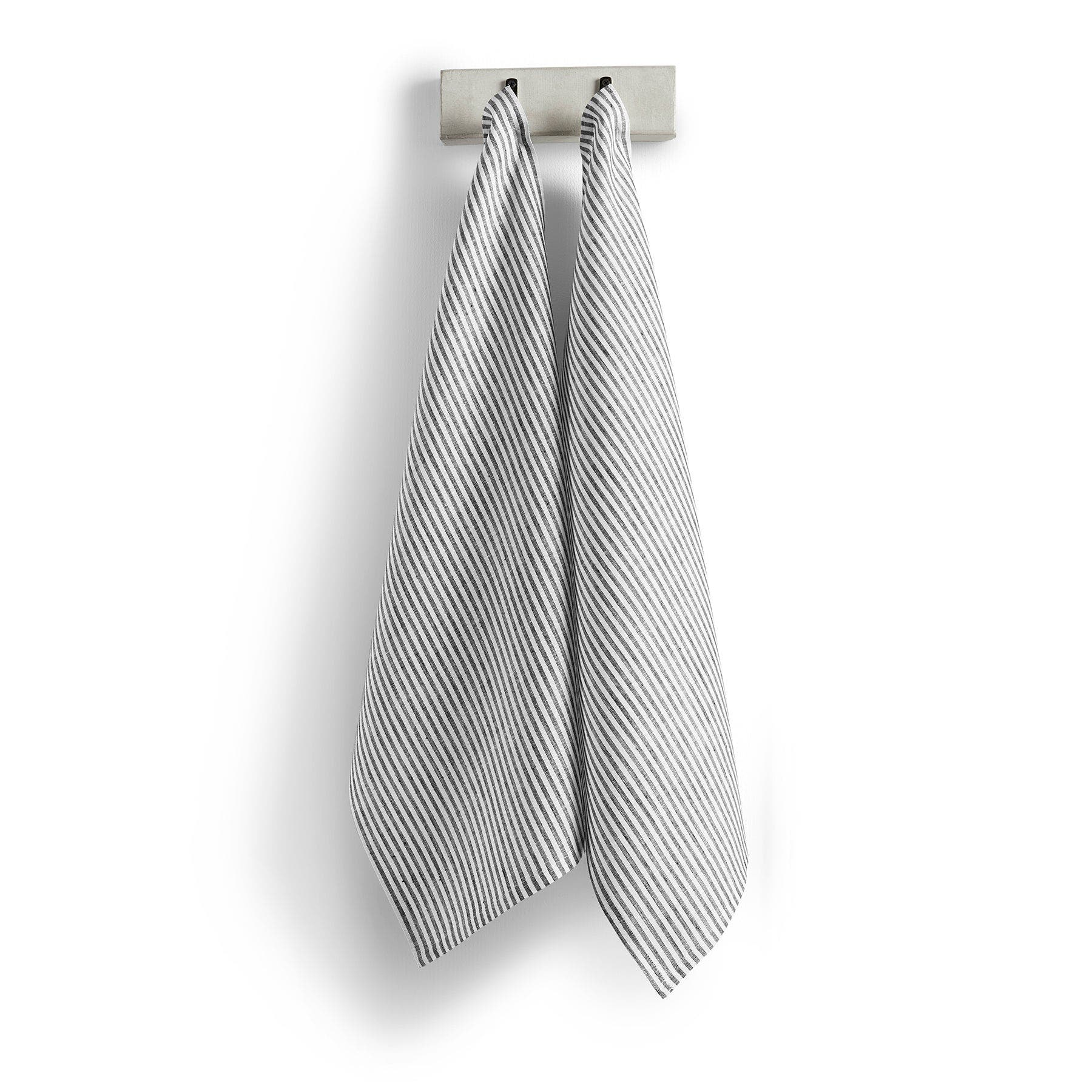 Solino Home Linen Kitchen Towels Set Of 2, 17 X 26" In Black And White