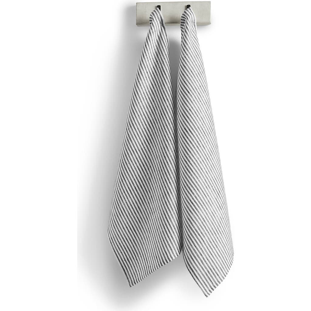 Solino Home Linen Kitchen Towels Set Of 2, 17 X 26" In Black And White