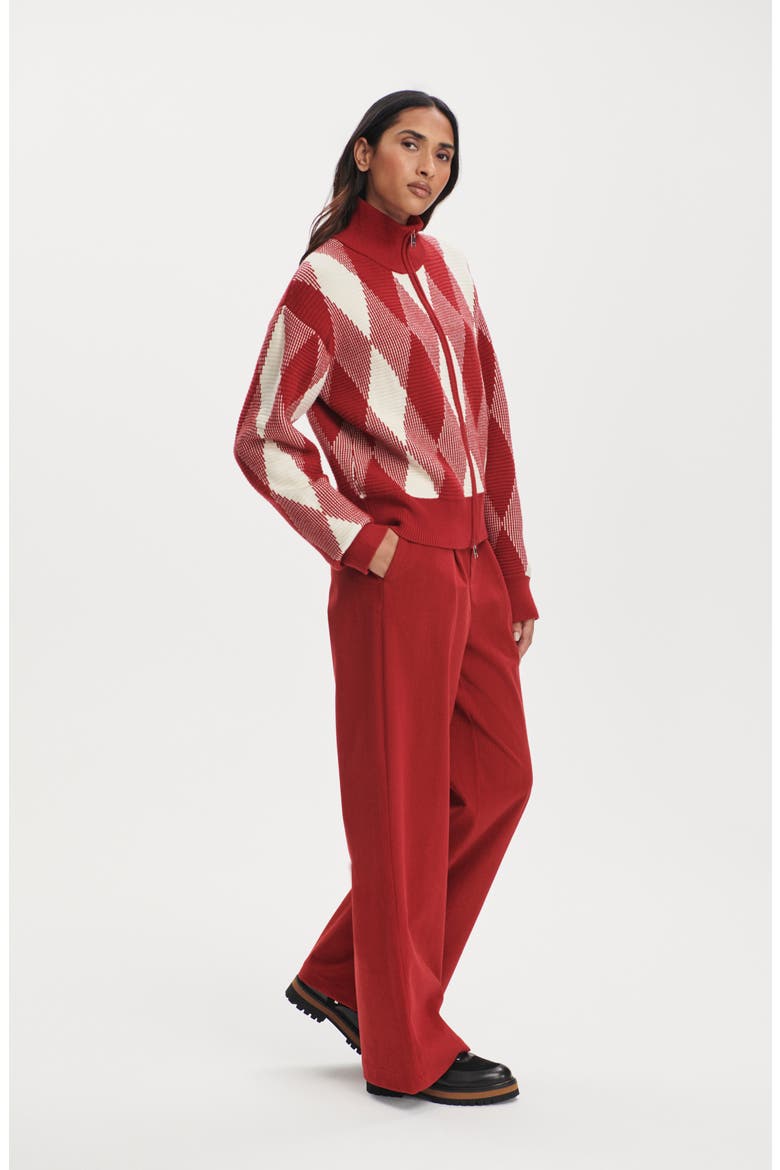 Karina Argyle Jacquard Knit Cardigan, Alternate, color, RED DAHLIA