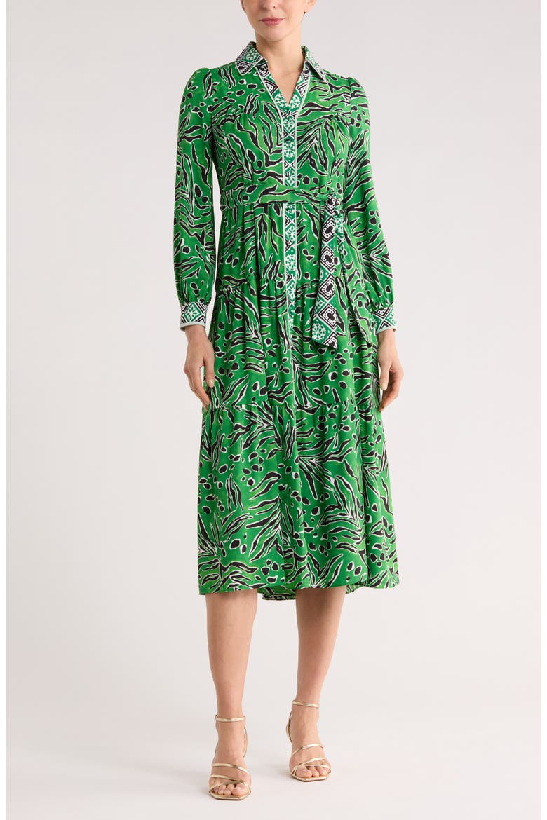 Alea Long Sleeve Shirtdress, Main, color, GREEN PAPER CUT OUT