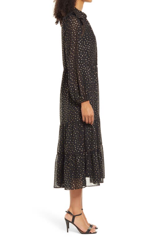 Julia Jordan Julie Jordan Drawstring Waist Long Sleeve Midi Dress In Black/gold