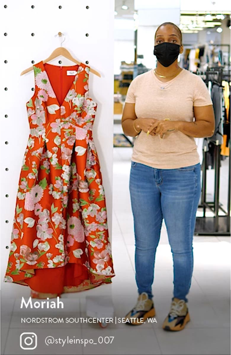 Floral Metallic Jacquard Cocktail Dress, sales video thumbnail