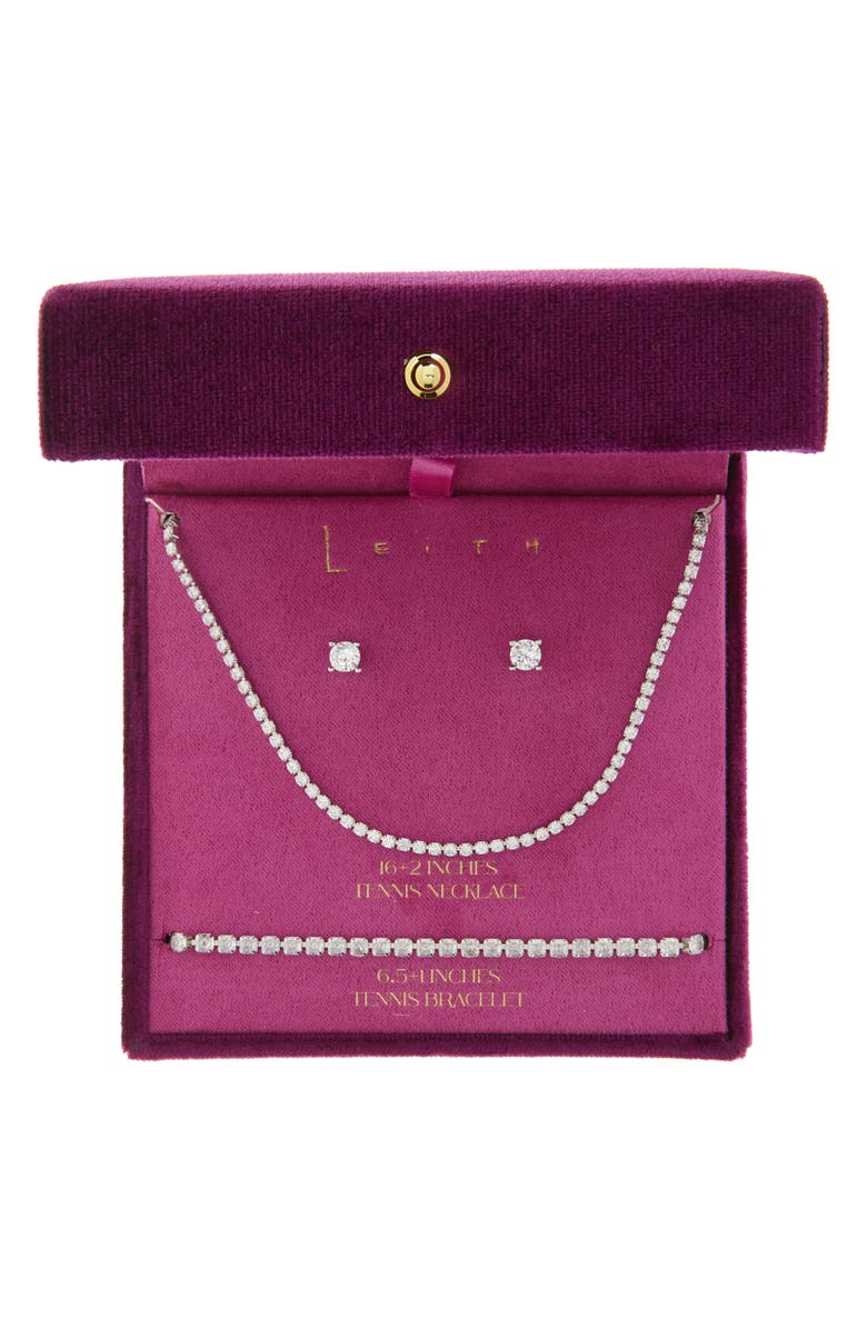 Leith 3-Piece CZ Tennis Jewelry Set, Main, color, Clear- Silver
