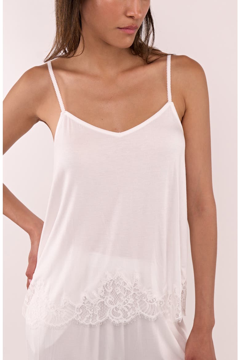 Sarafina Lace Trim Jersey Pajamas, Alternate, color, IVORY