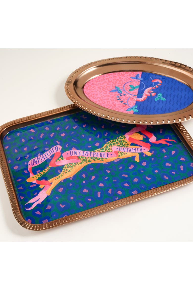 Nanpur Patterned Metal Tray 13X9 In, Alternate, color, Blue