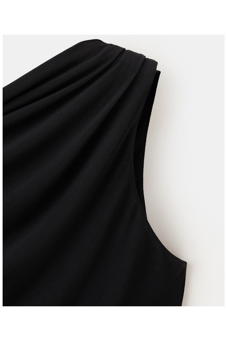 Tory Ruched One-Shoulder Midi Dress, Alternate, color, BLACK