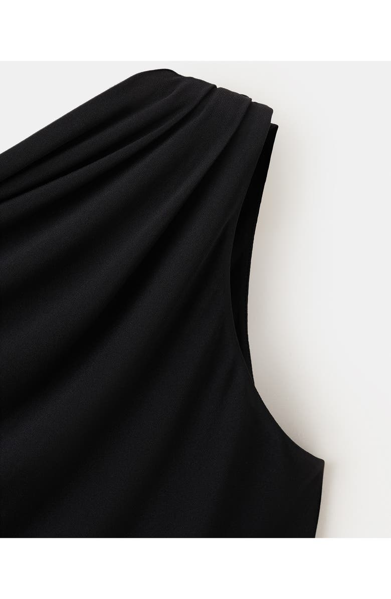 MANGO Tory Ruched One-Shoulder Midi Dress, Alternate, color, Black