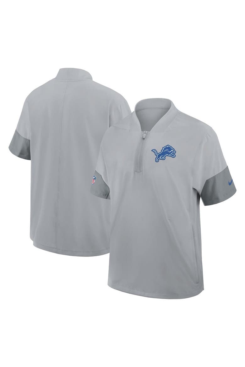 Men's Nike Gray Detroit Lions Sideline Short Sleeve Quarter-Zip Performance Coach Jacket, Main, color, Gray