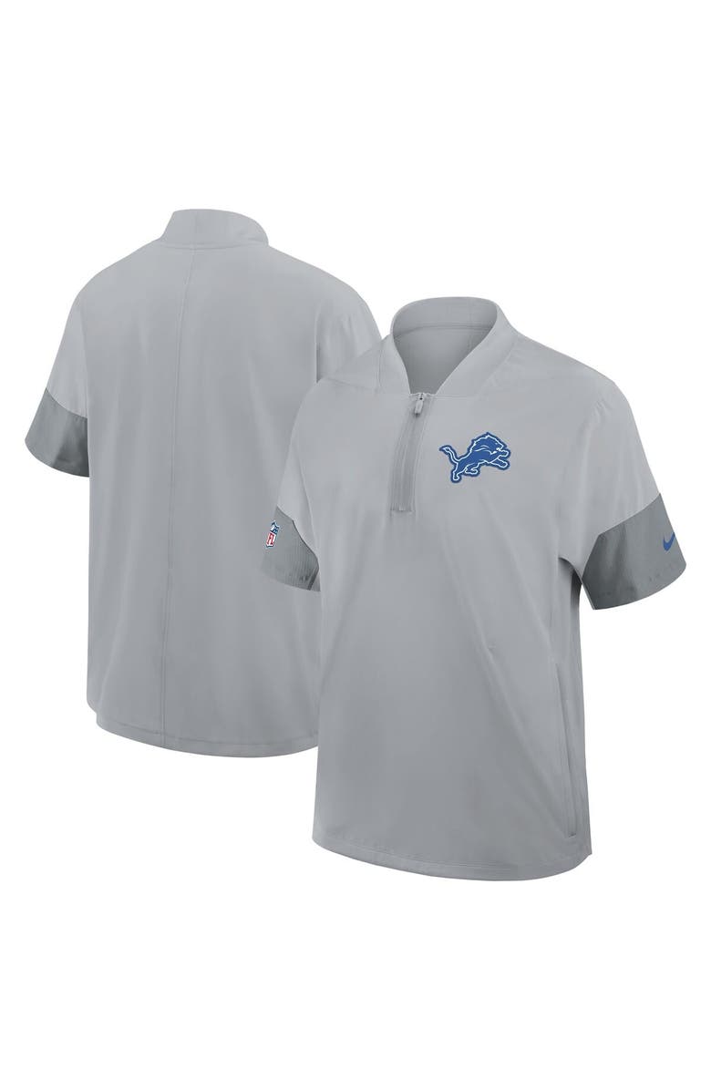 Nike Men's Nike Gray Detroit Lions Sideline Short Sleeve Quarter-Zip Performance Coach Jacket, Main, color, Gray