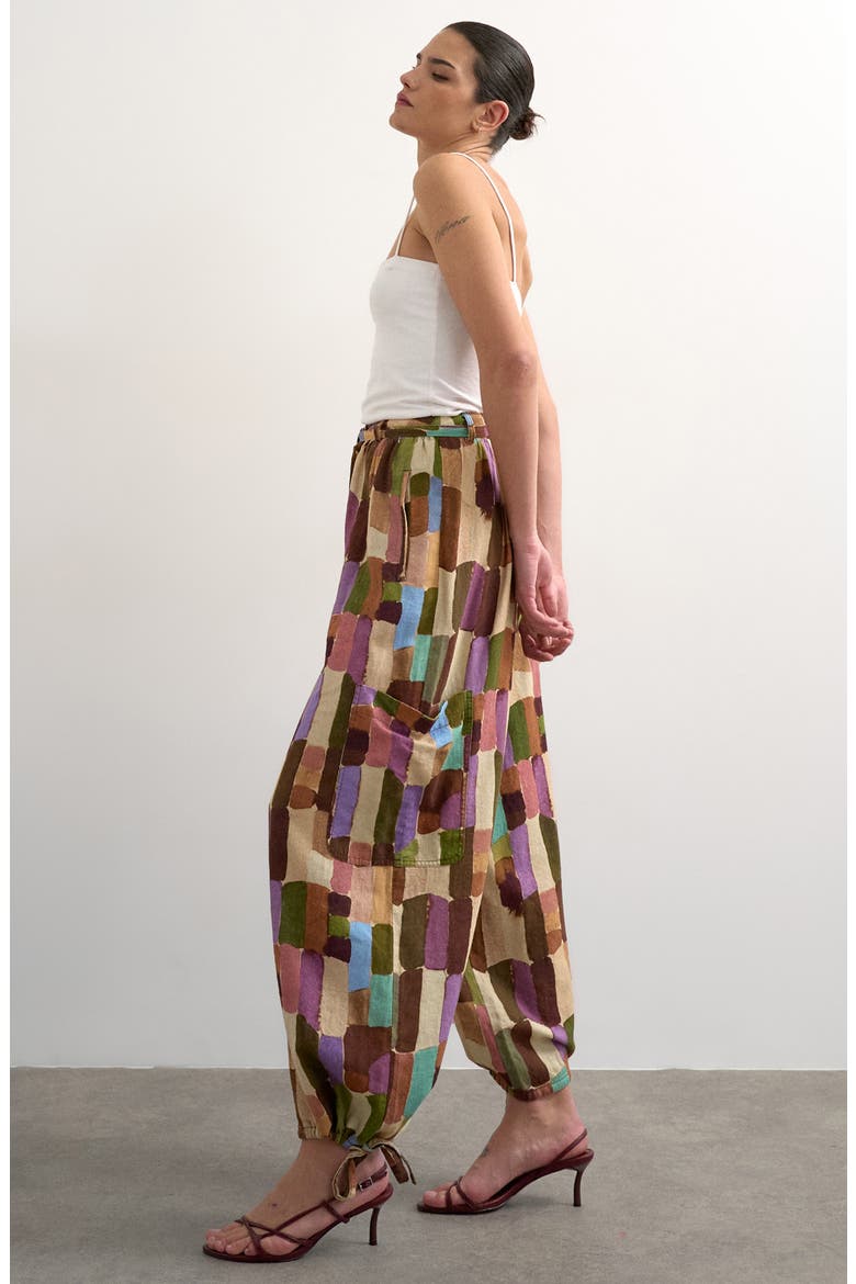 Abstract Print Linen Blend Cargo Pants, Alternate, color, BROWN