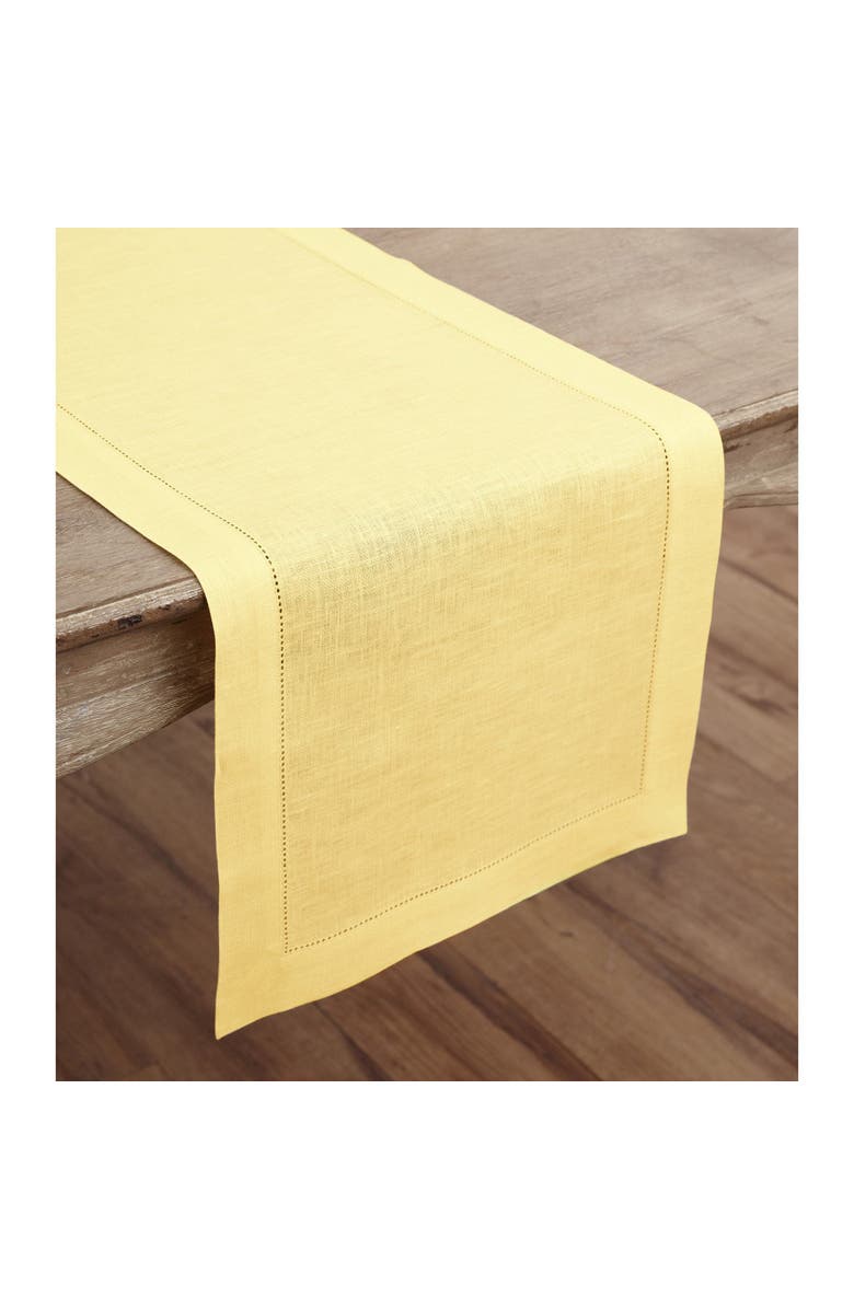 Solino Home Linen Table Runner for Dining Table, Holiday and Everyday Table Decor - Classic Hemstitch, Alternate, color, Yellow