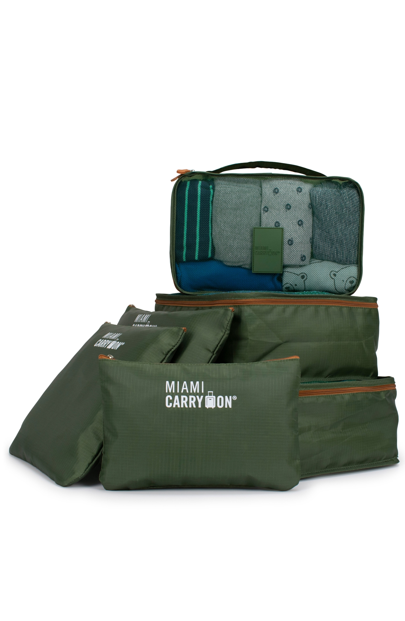 Miami Carry On Travelers 6 Piece Organizational Packing Cubes - Olive Green/Tan