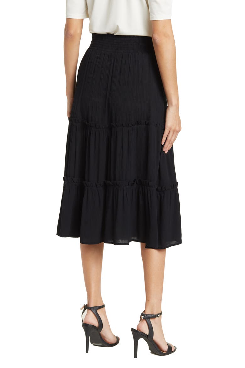 Smocked Waist Tiered High/Low Skirt, Alternate, color, BLACK 1