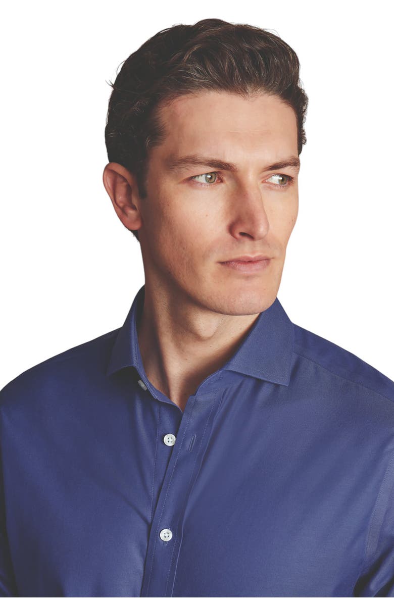 Charles Tyrwhitt Non-Iron Twill Cutaway Slim Fit Shirt Single Cuff, Alternate, color, Cobalt Blue