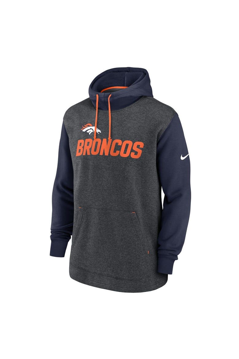 Men's Nike Heather Charcoal/Navy Denver Broncos Surrey Legacy Pullover Hoodie, Alternate, color, Heather Charcoal