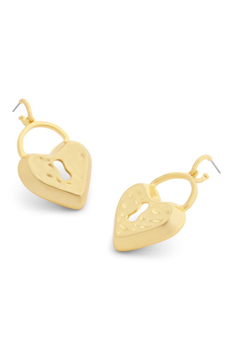 Heart Padlock Drop Earrings, Alternate, color, SHINY GOLD