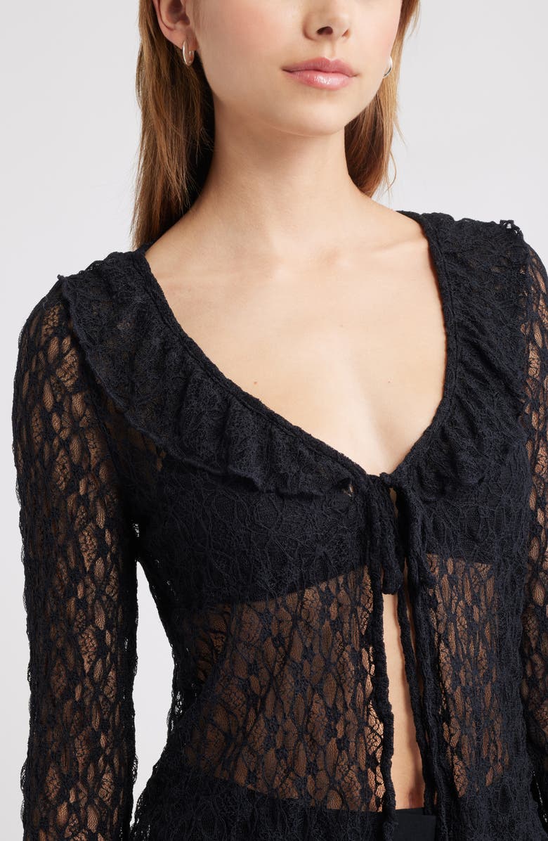 Open Edit Ruffle Sheer Lace Top, Alternate, color, Black