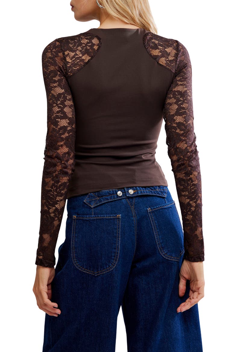 No Excuses Lace Sleeve Top, Alternate, color, HOT FUDGE