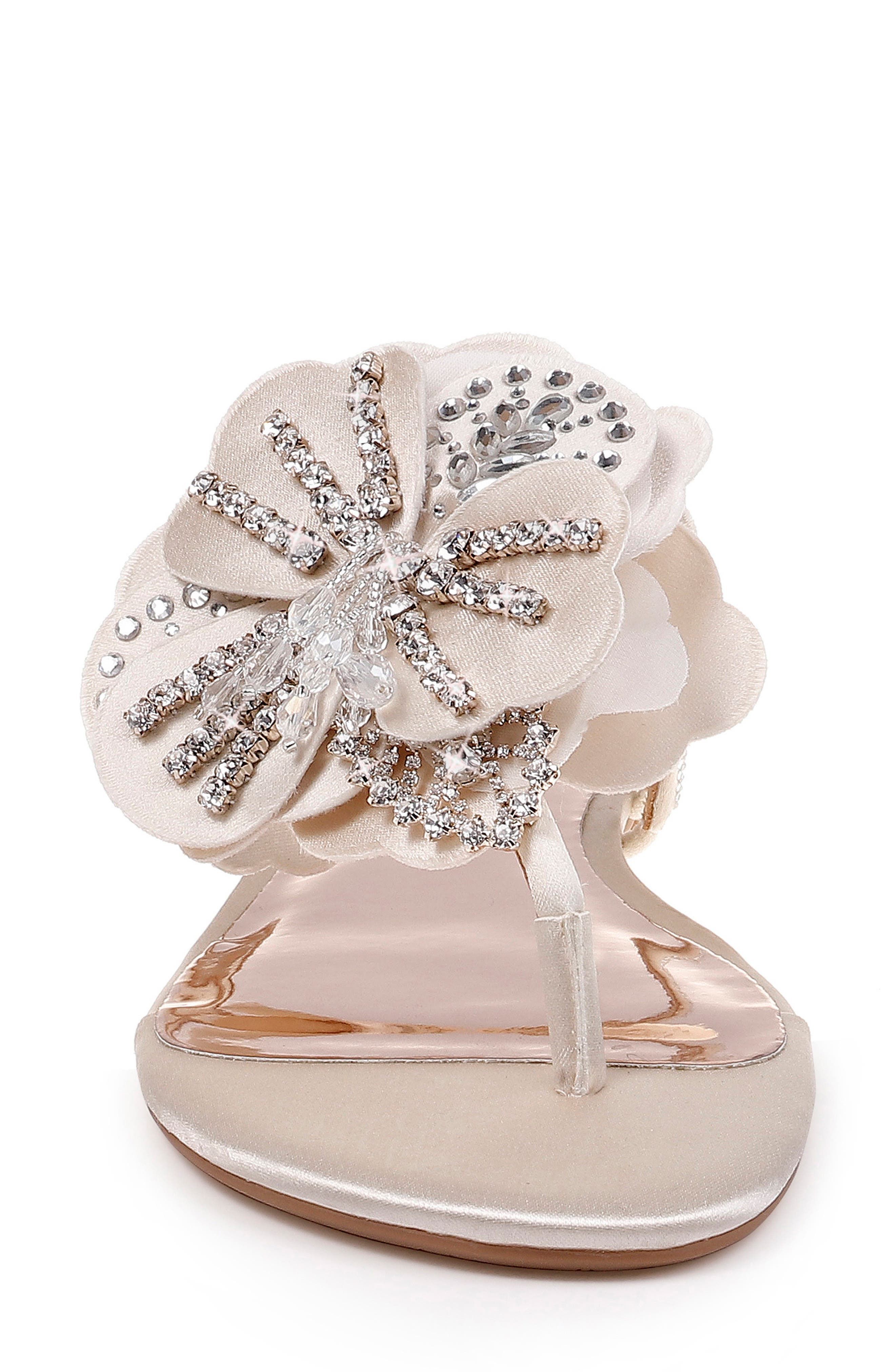 Badgley Mischka Laurie Embellished Slide Sandal, Alternate, color, IVORY SATIN