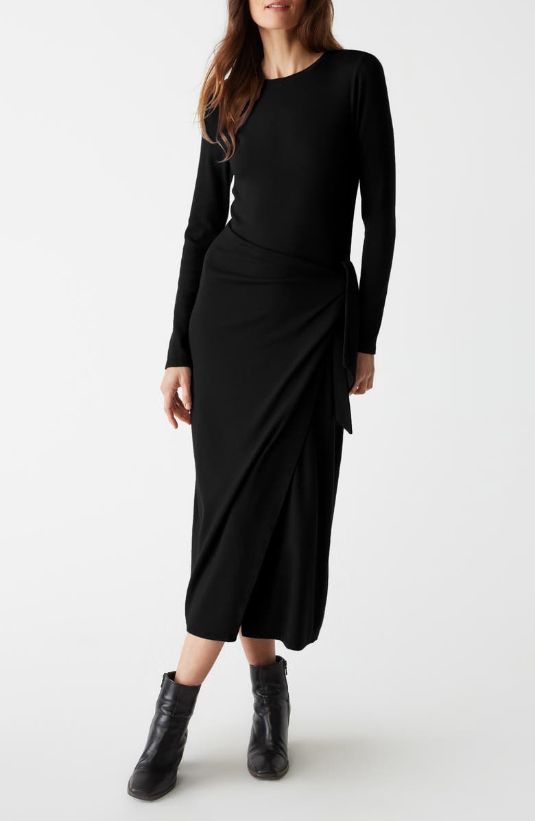 Michael Stars Yessenia Wrap Front Long Sleeve Midi Dress, Main, color, 