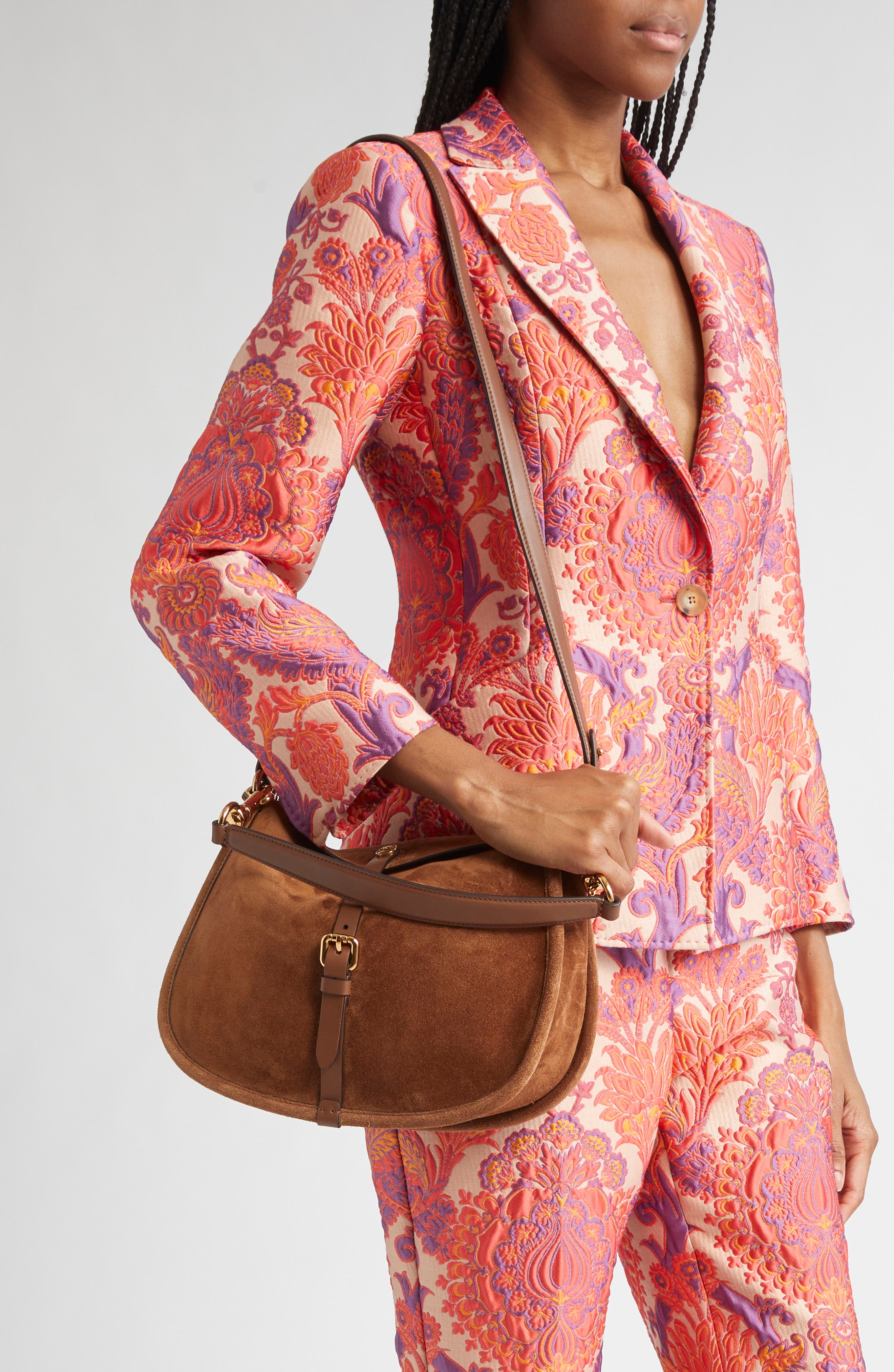 Etro Belted Suede Hobo Bag, Alternate, color, Sand