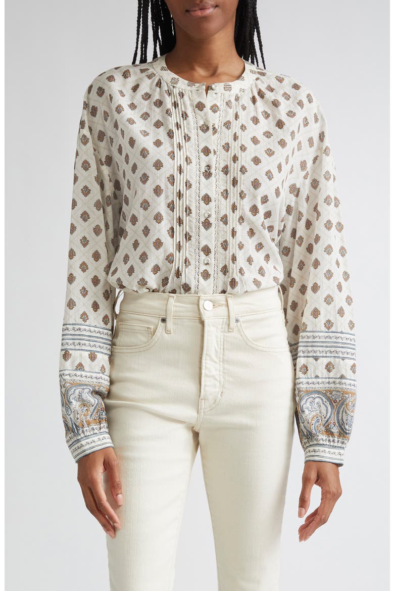 Lollie Mixed Print Cotton Blend Button-Up Shirt, Main, color, DOVE MULTI