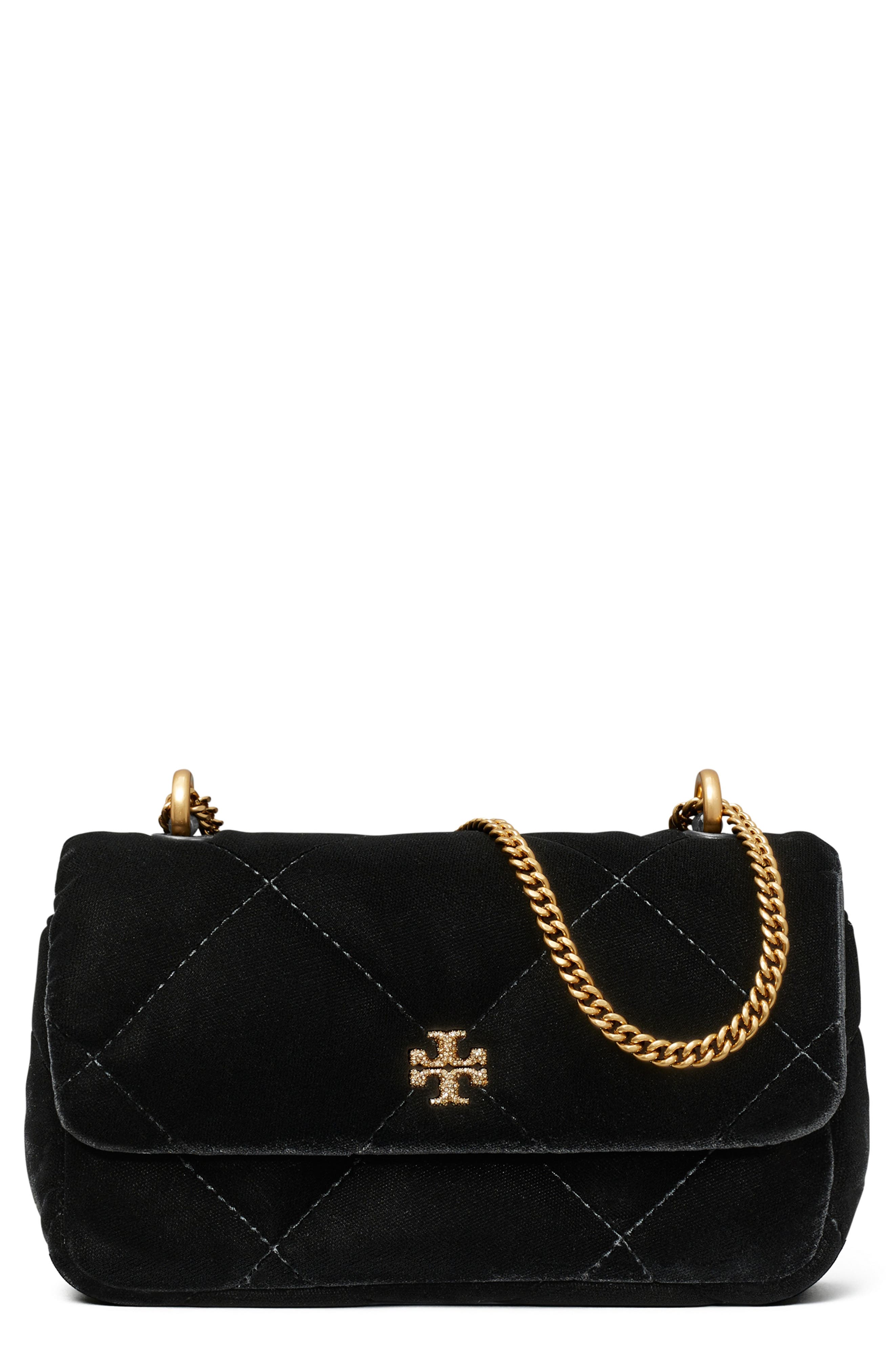 Tory Burch Kira Velvet Quilted Convertible Crossbody Bag, Main, color, Black