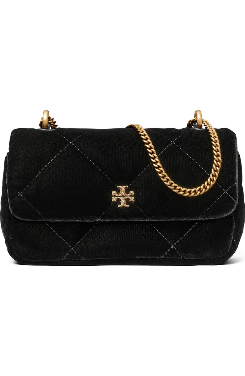 Tory Burch Kira Velvet Quilted Convertible Crossbody Bag, Main, color, Black