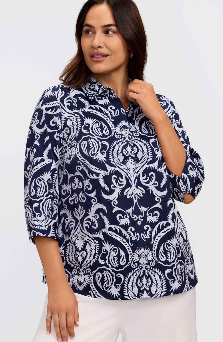 Foxcroft Hampton Florentine Print Cotton Button-Up Shirt, Alternate, color, 