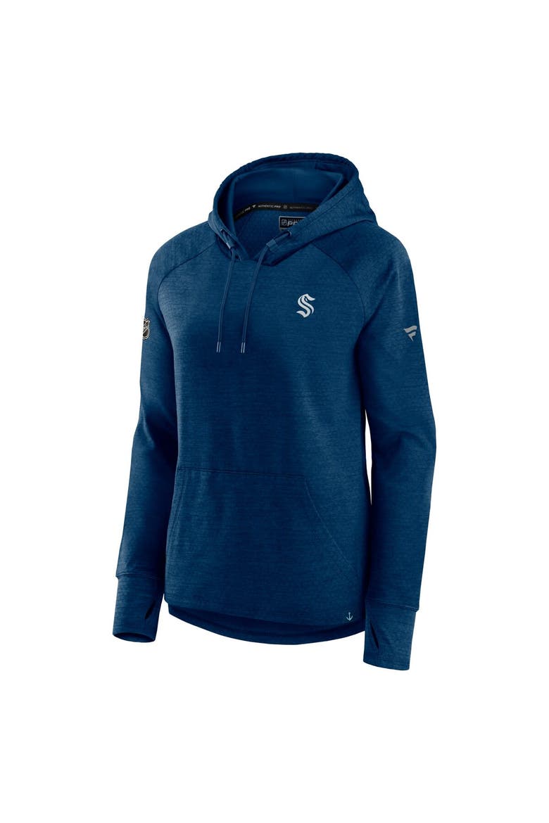 Women's Fanatics Heather Deep Sea Blue Seattle Kraken Authentic Pro Pullover Hoodie, Alternate, color, Heather Navy
