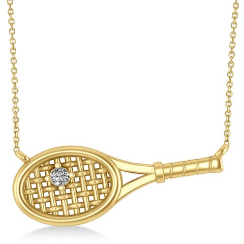 Tennis Racket with Diamond Ball Pendant Necklace 14k (0.05ct)