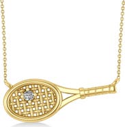 ALLUREZ Tennis Racket with Diamond Ball Pendant Necklace 14k