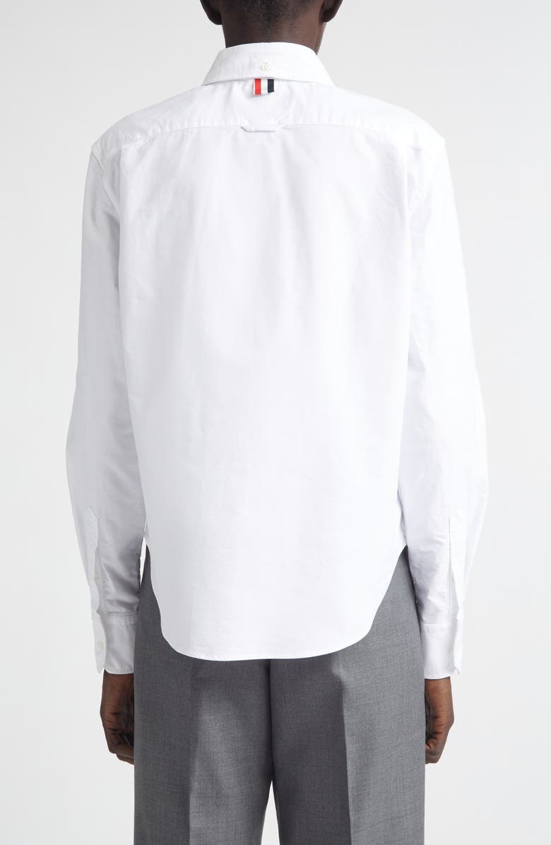 Thom Browne Embroidered Cotton Poplin Button-Down Shirt, Alternate, color, White