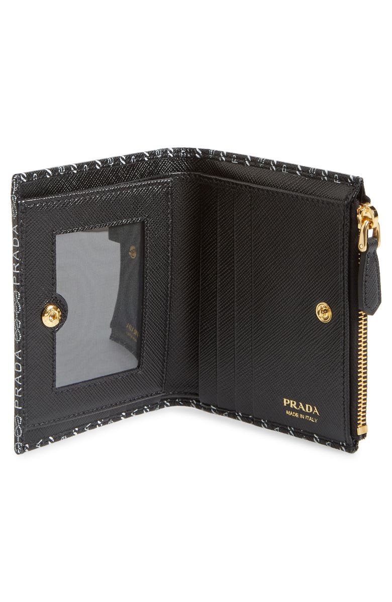Prada Logo Print Leather French Wallet, Alternate, color, 