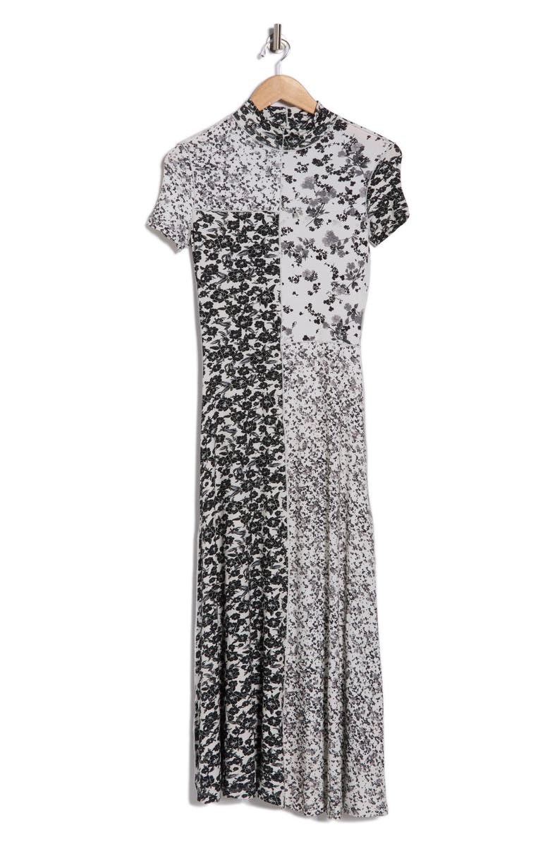 Desigual Floral Patchwork Short Sleeve Knit Dress, Alternate, color, White/ Black Multi